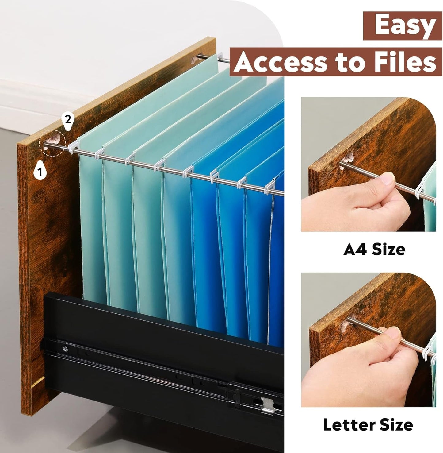 3 Drawer Lockable Rolling File Cabinet In Rustic Brown Fits Letter And A4 Size For Home Office