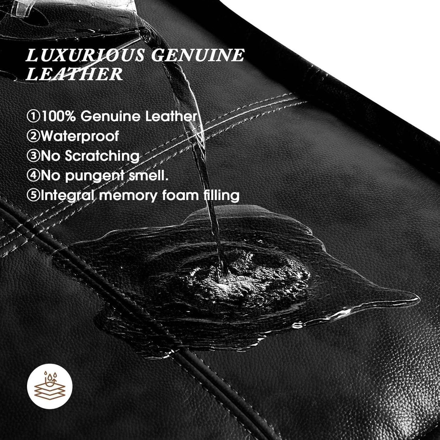 Genuine Full Grain Leather Ottoman Memory Foam Pouf Black