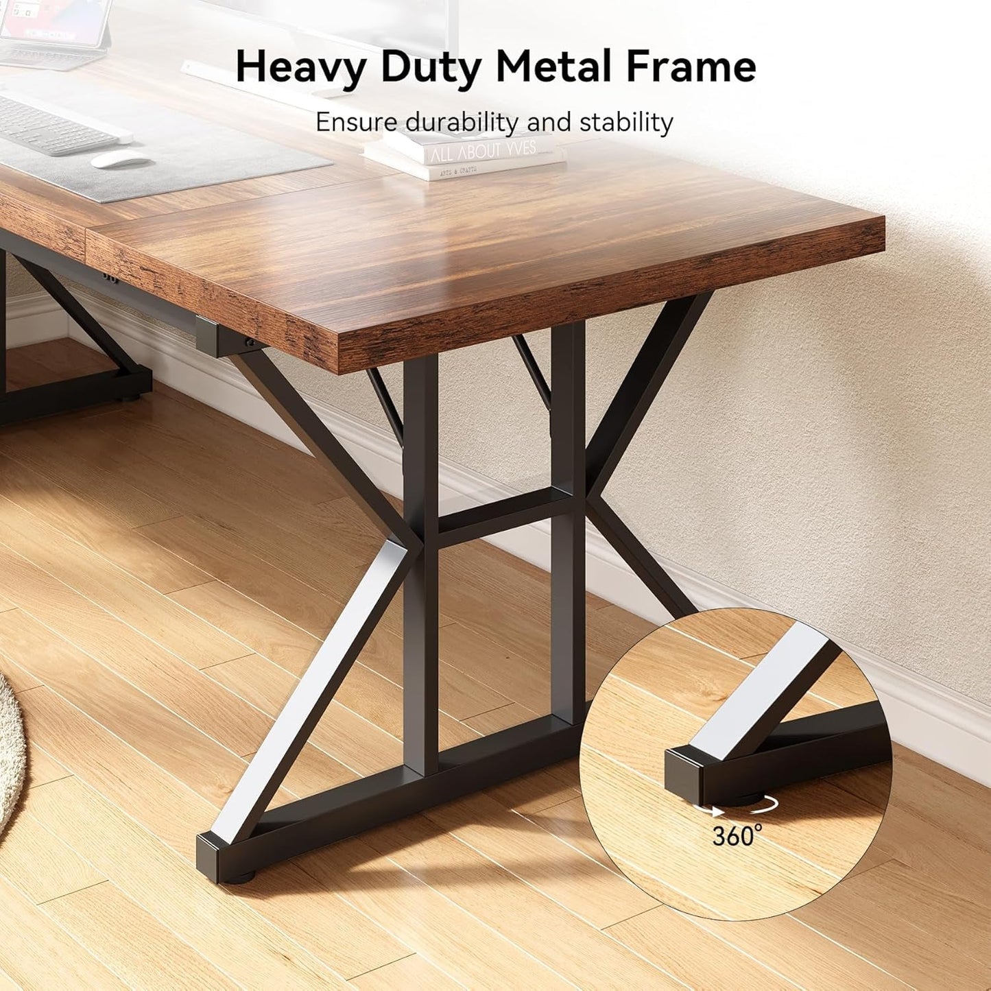 70.8 Inch Modern Executive Desk Brown Black Wood Office