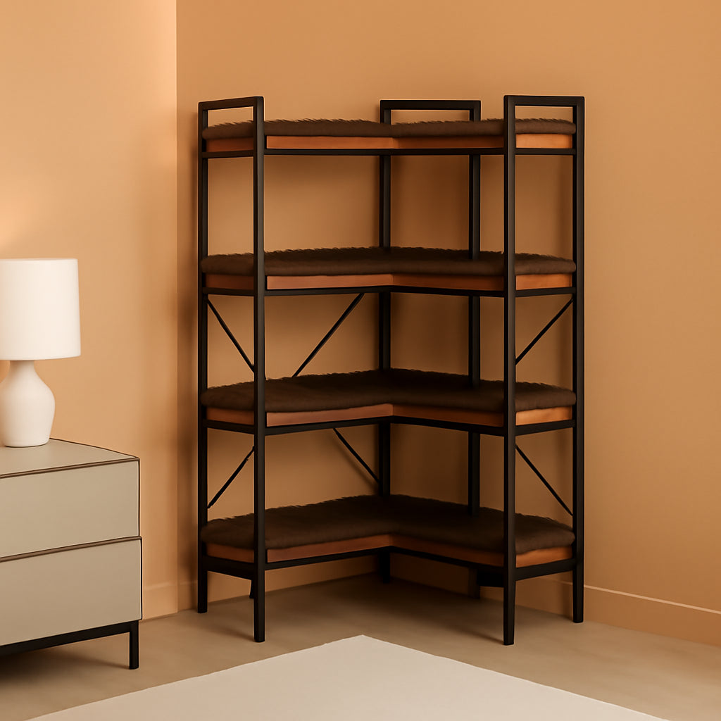 65 Inch Five Tier Corner Bookshelf With Open Shelves