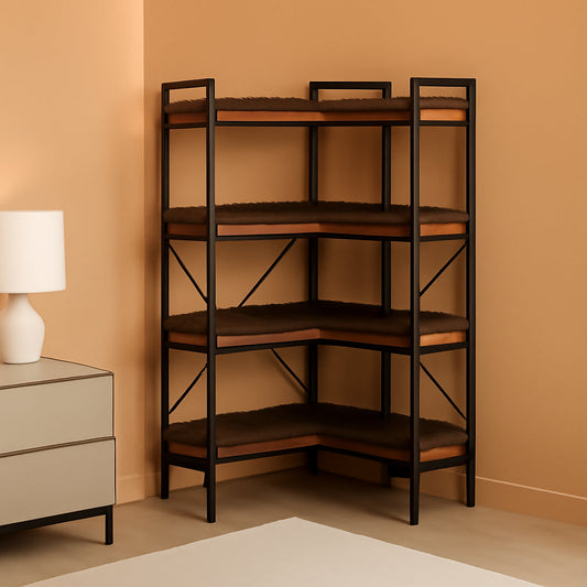 65 Inch Five Tier Corner Bookshelf With Open Shelves