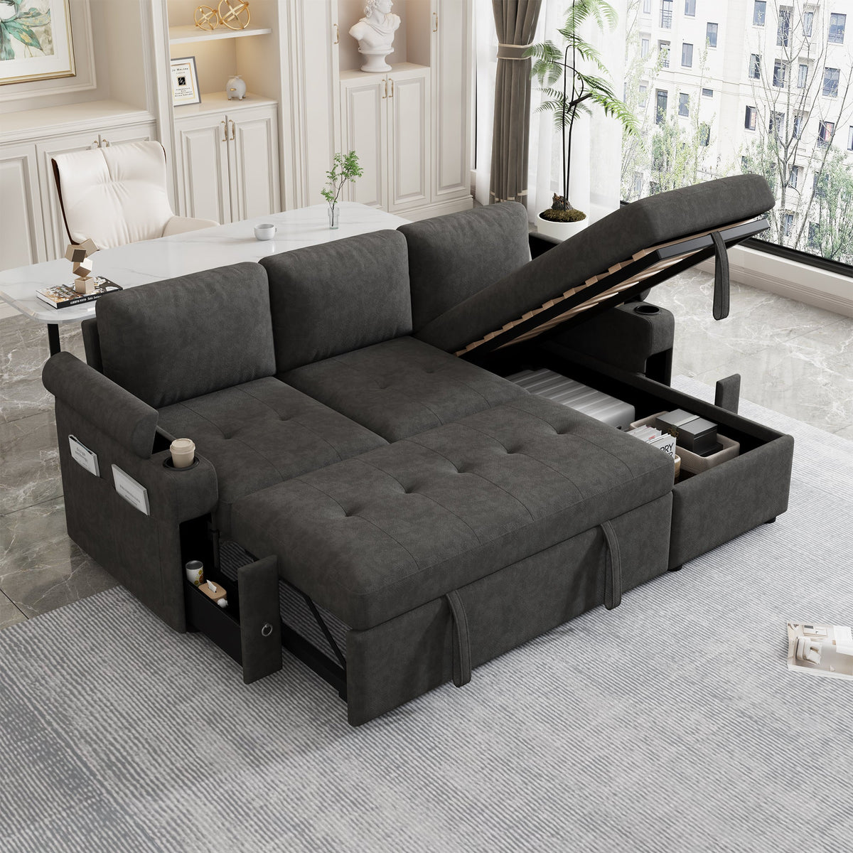 L-Shaped Sofa Couch Convertible Sofa Bed with Storage