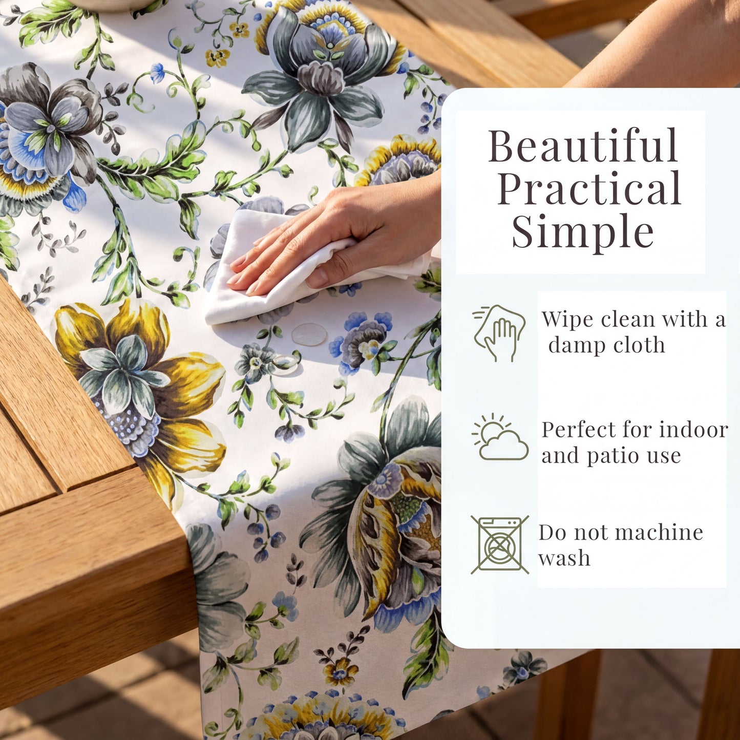 Printed Table Runner - Blue Floral Dining Decor | Handmade Polyester Runner