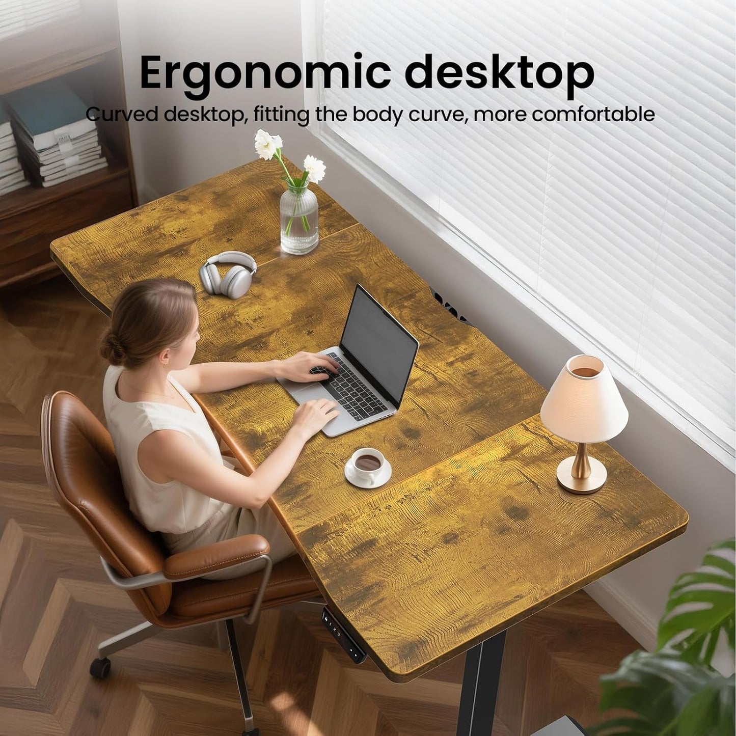 63 Inches Electric Standing Desk Brown Walnut Finish