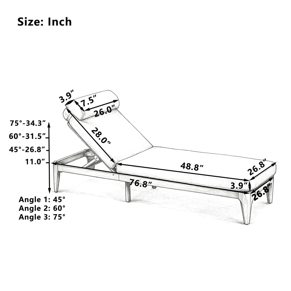TOPMAX Acacia Wood Chaise Lounge