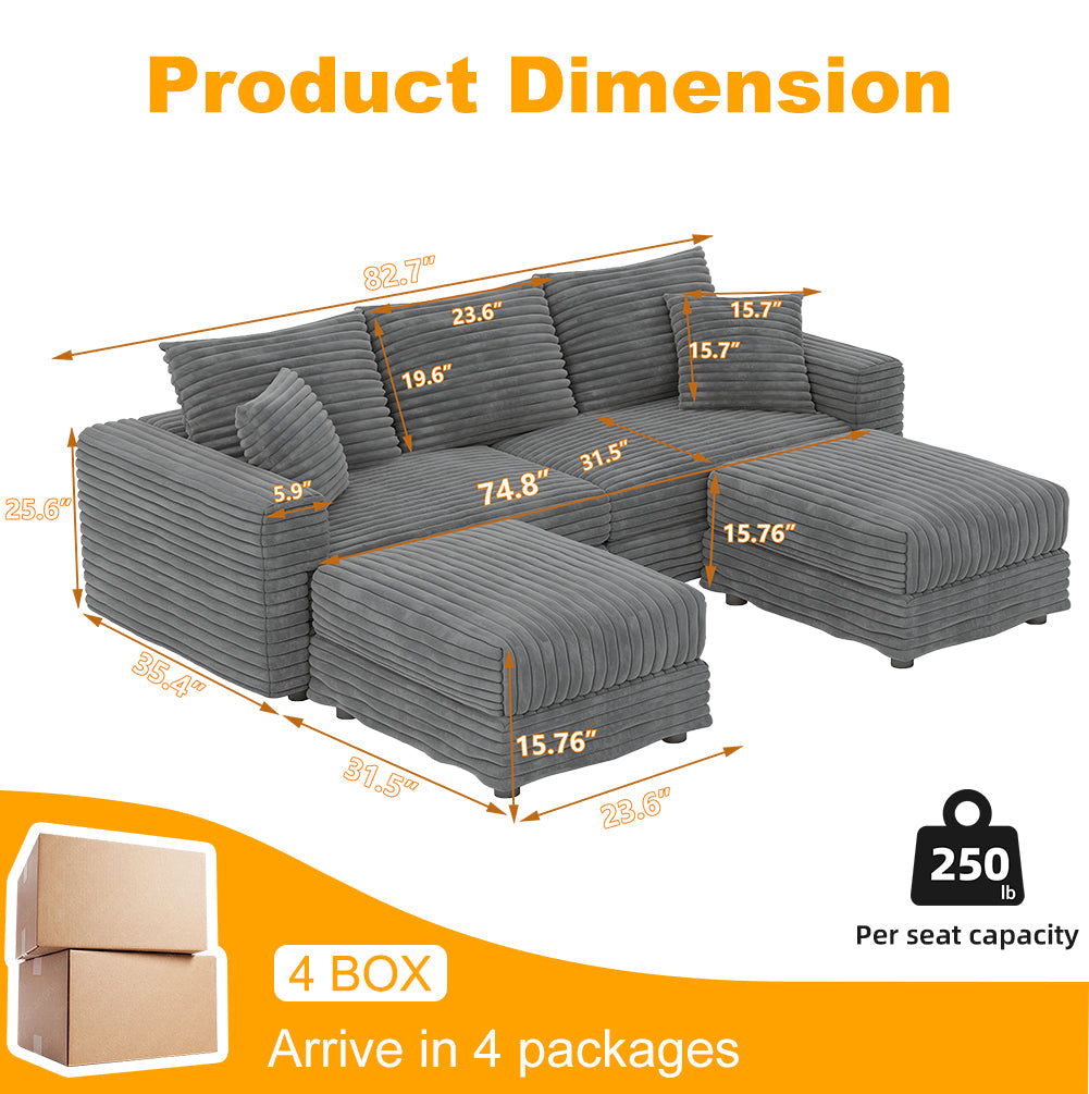 Plush Corduroy 3-Seat Sofa - Modern Design for Ultimate Comfort