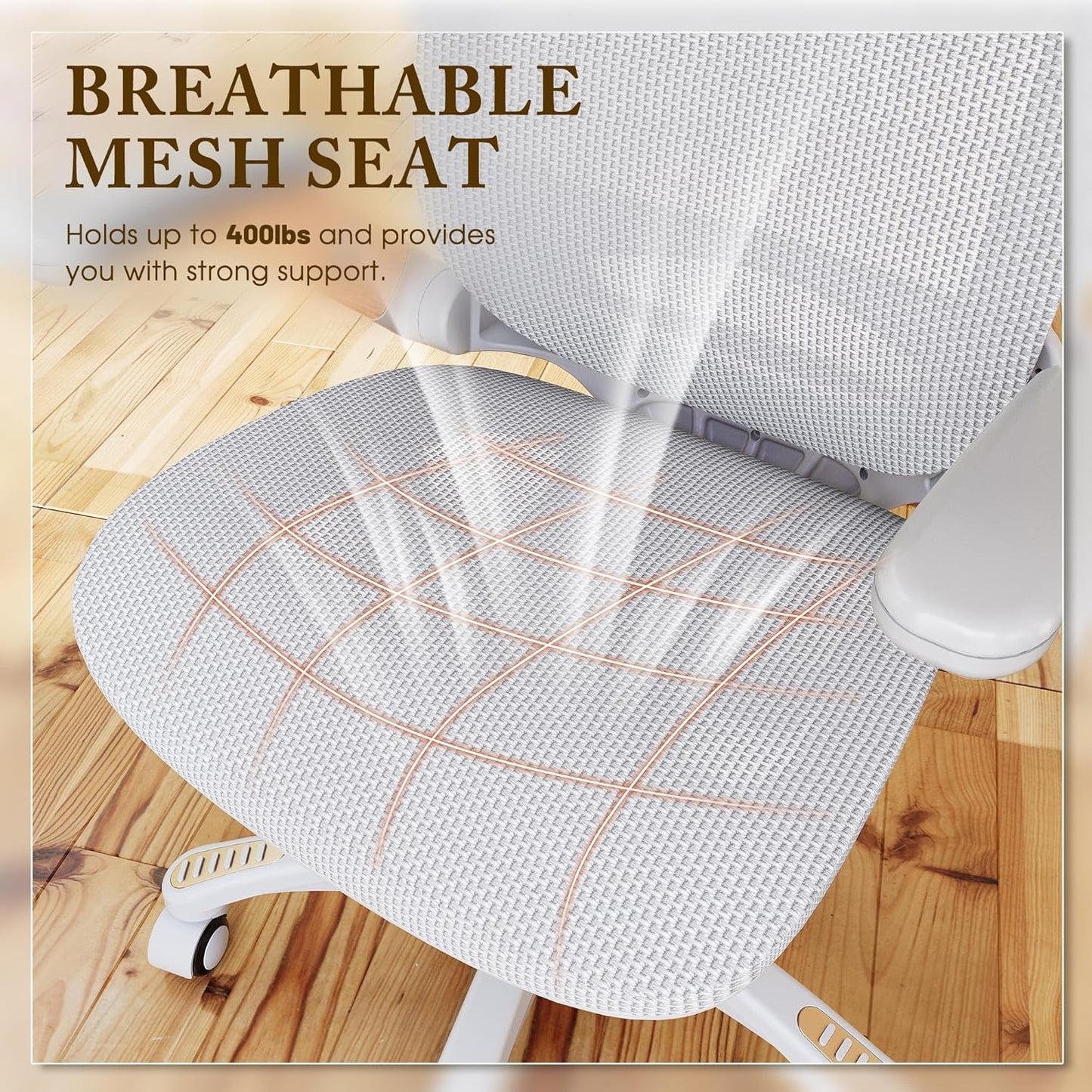 White Mesh Ergonomic Office Chair With Headrest Tilt 400Lbs