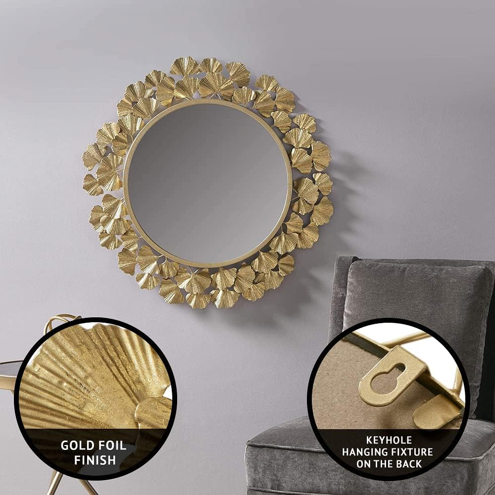 Round Wall Mirror 30.5 Inch Iron Eden Gold For Living Room