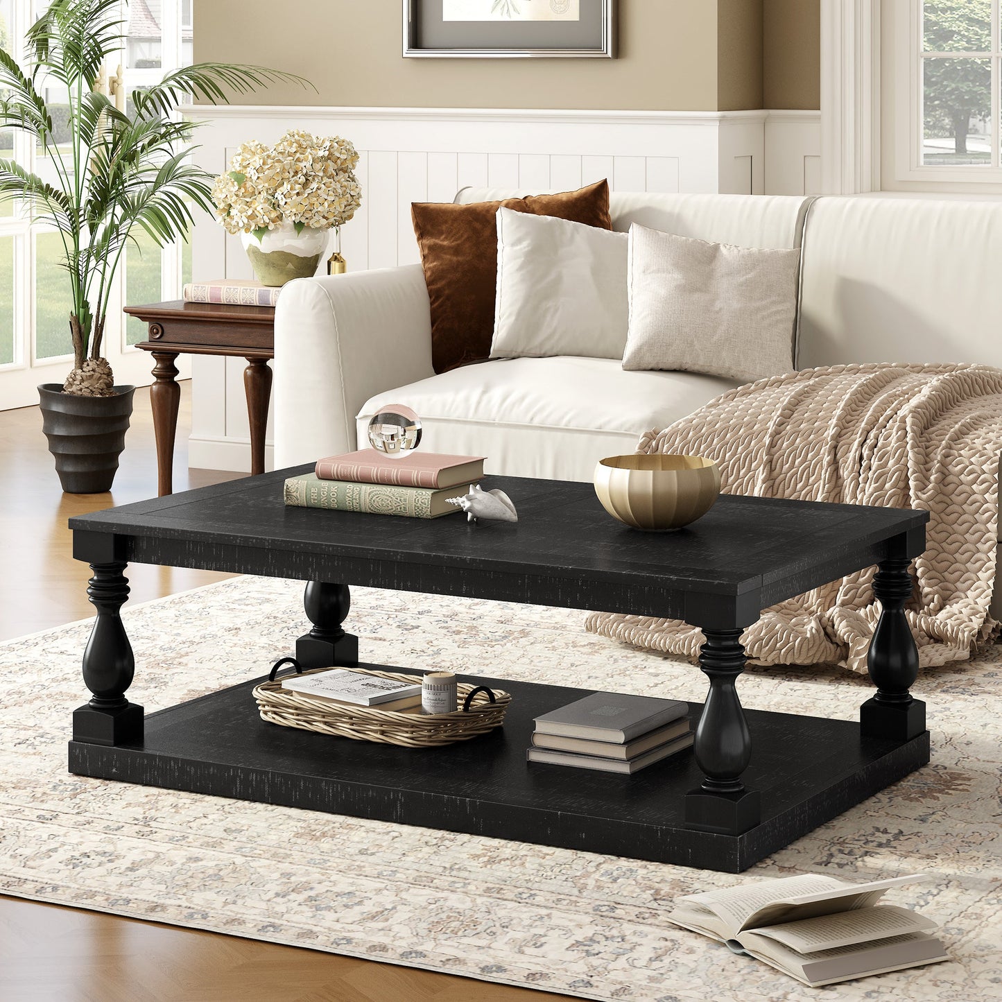 U_STYLE Vintage Coffee Table Featuring Artistic Vase Column Legs