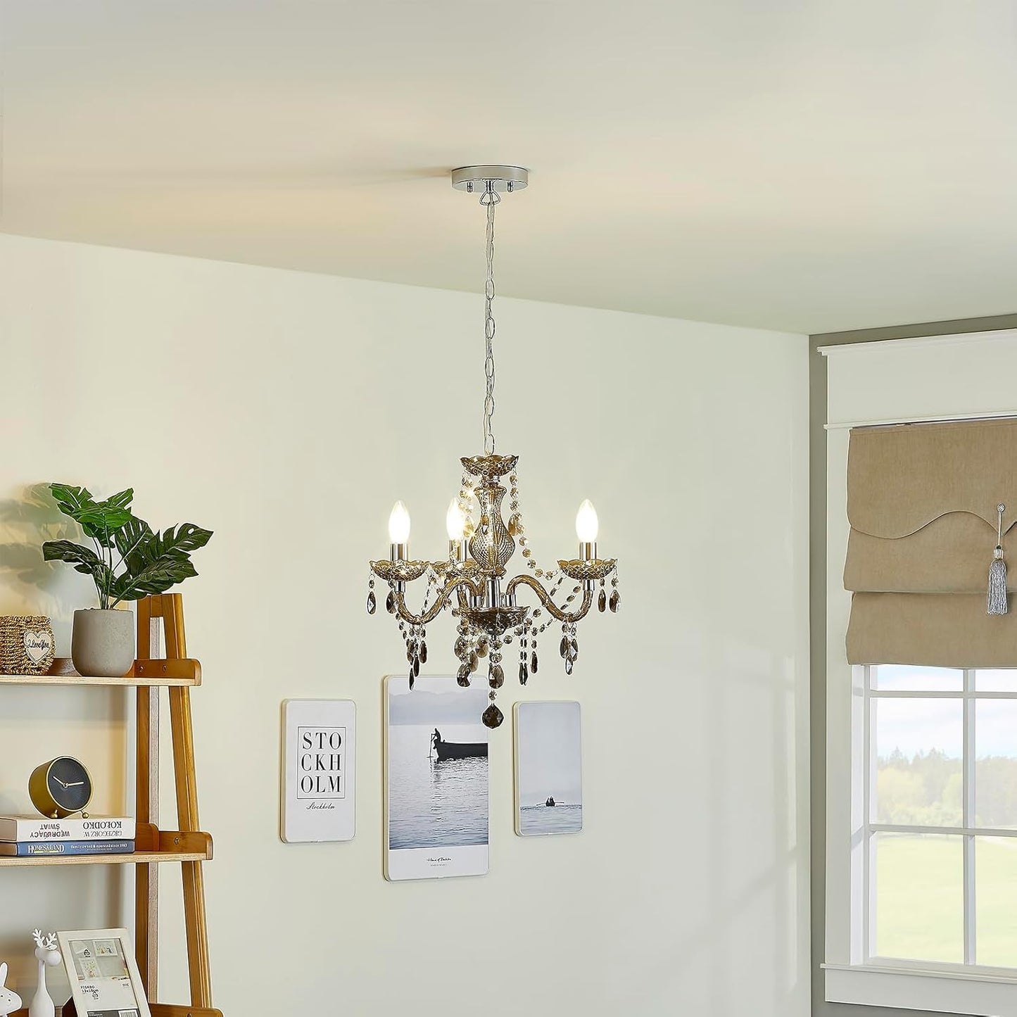 Black Small Crystal Chandelier Dimmable 3 Light Pendant