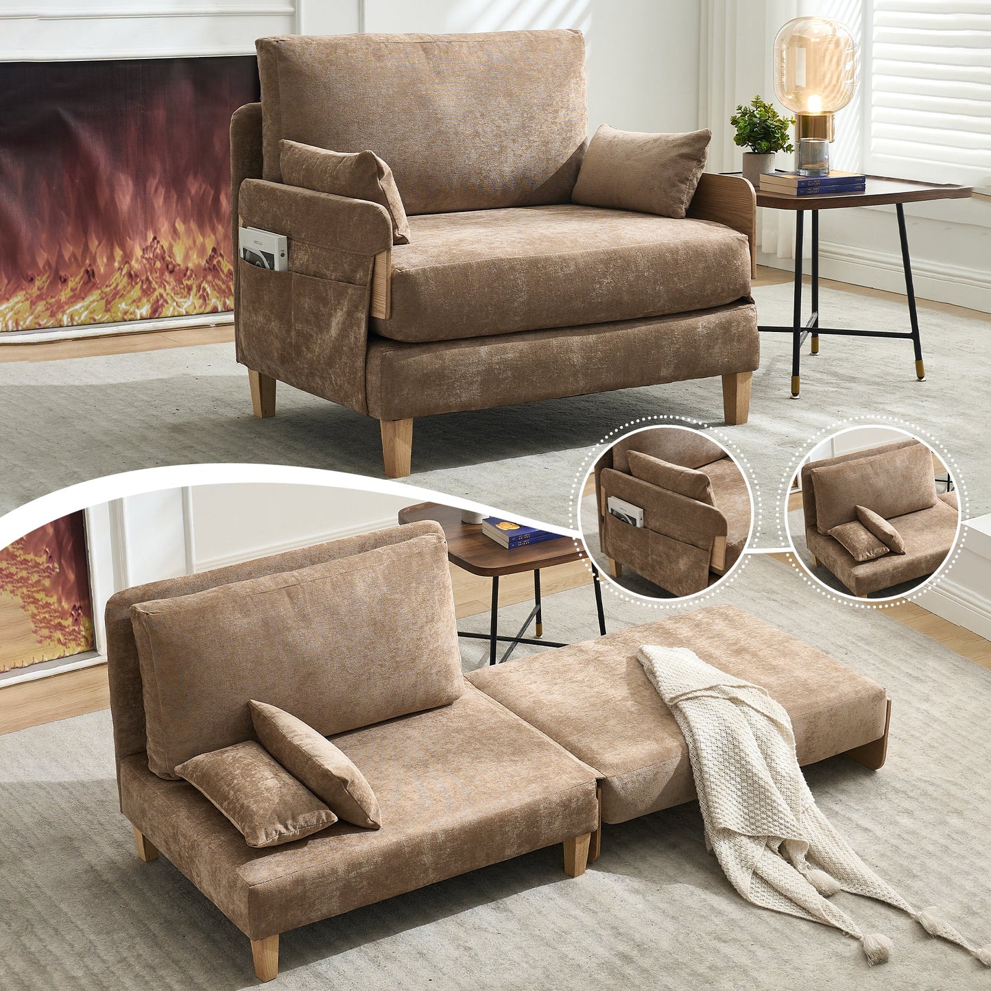 Foldable Sofa Bed Recliner - 3-in-1 Convertible Sleeper