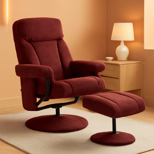 Burgundy Swivel Recliner With Ottoman Massage For RV