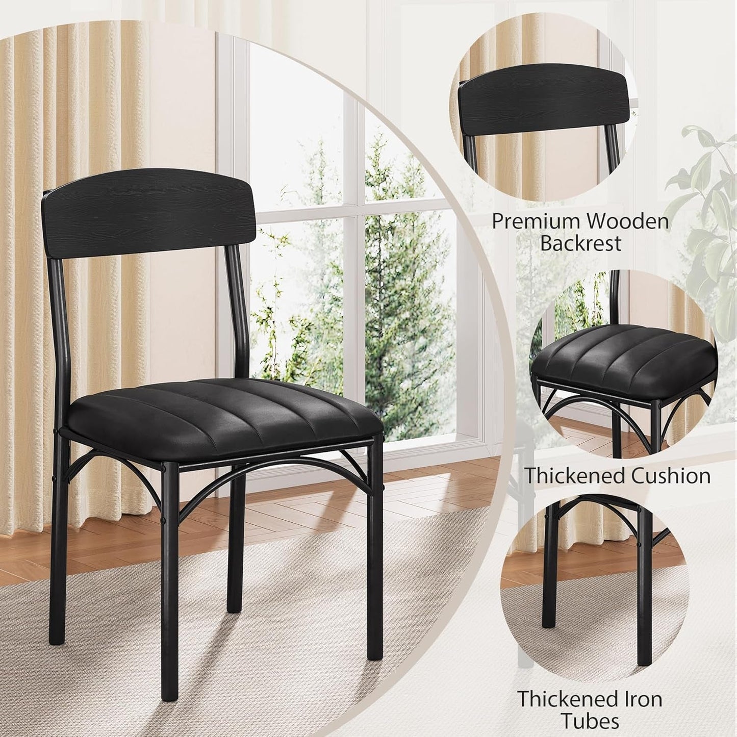 Round Circular Dining Table Set Black Diameter47Inches