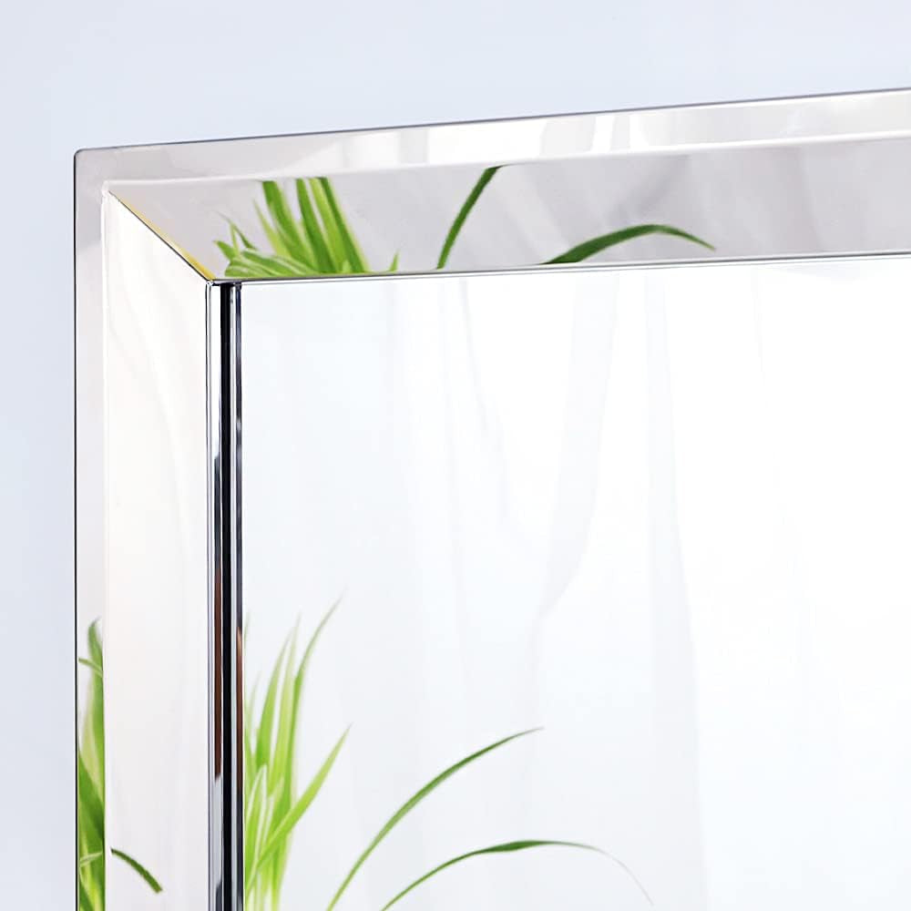 22 Inch By 47 Inch Large Wall Mirror With Angled Beveled Edge And Stainless Steel Frame