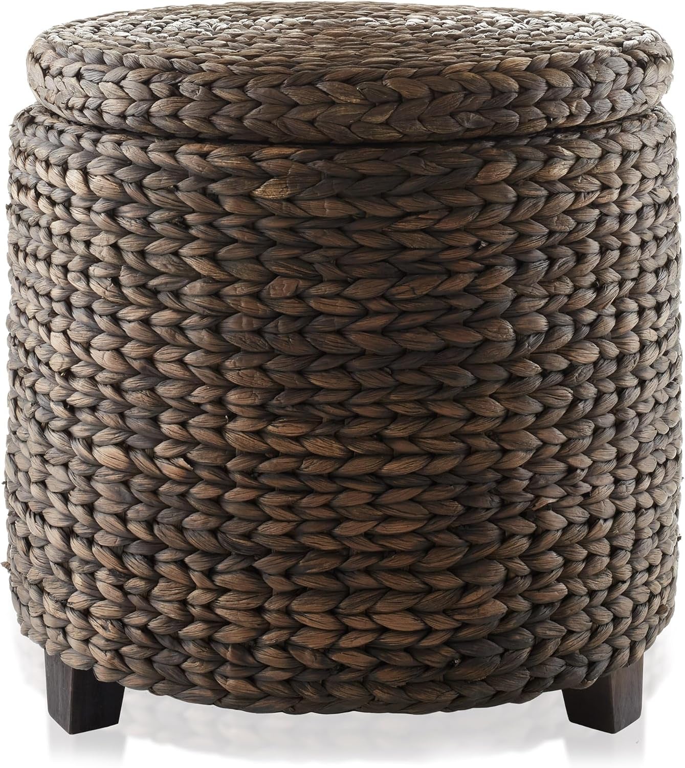 Espresso Handwoven Water Hyacinth Seventeen Inch Ottoman