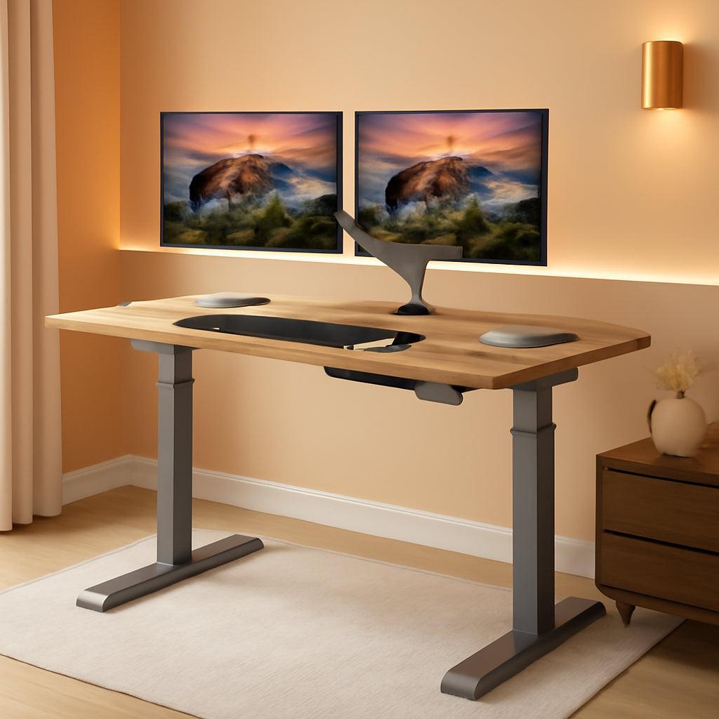 Electric Height Adjustable Standing Desk 54 By 26 Inches Reclaimed Wood