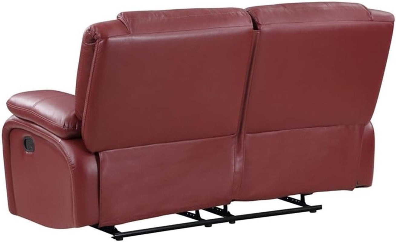 Red Faux Leather Reclining Loveseat With Manual Recline