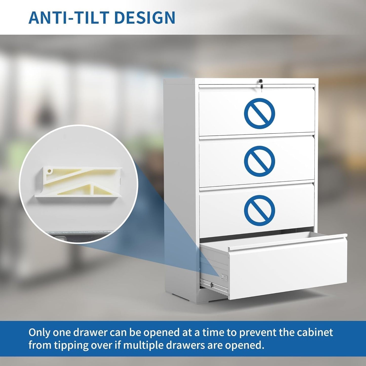 Lateral File Cabinet 4 Drawer White Metal With Locks