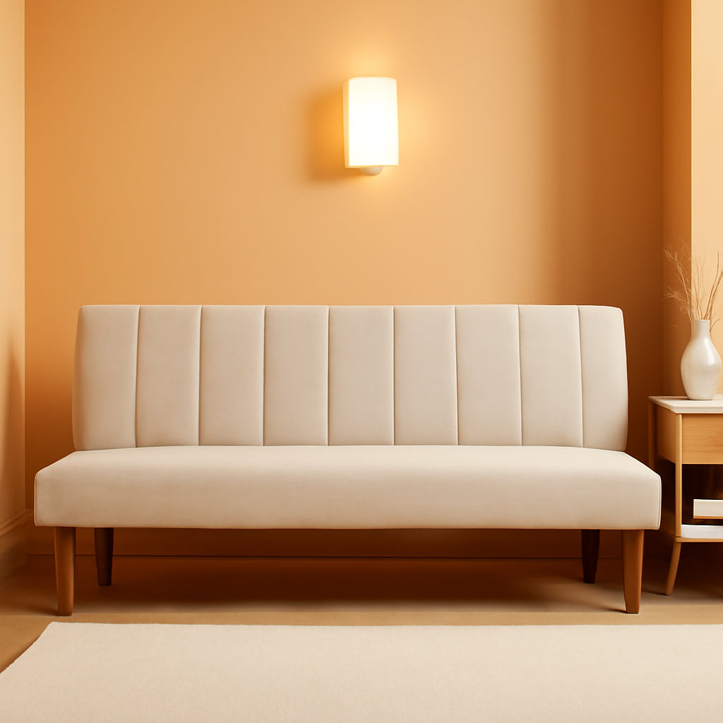 Beige Convertible Futon Sofa Bed For Living Room Use