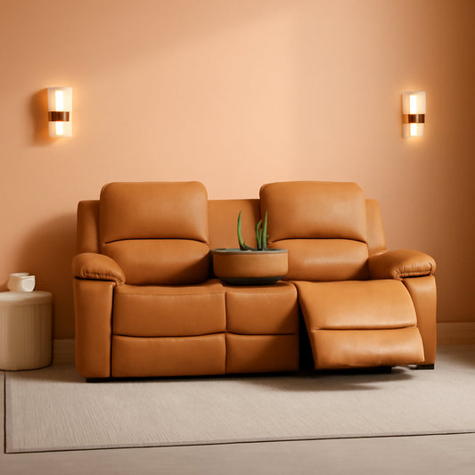 Leather Recliner Sofa Set With Drop Table Ginger 3Seater