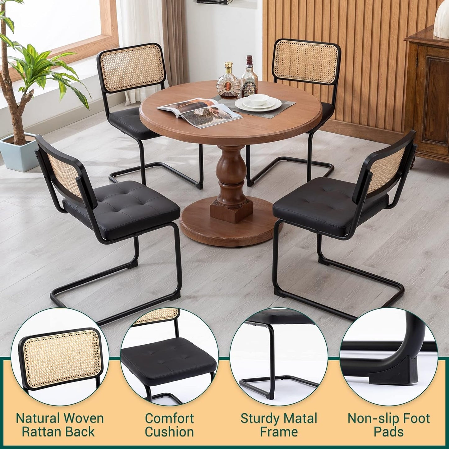 Mid Century Upholstered Cantilever Dining Chairs Black