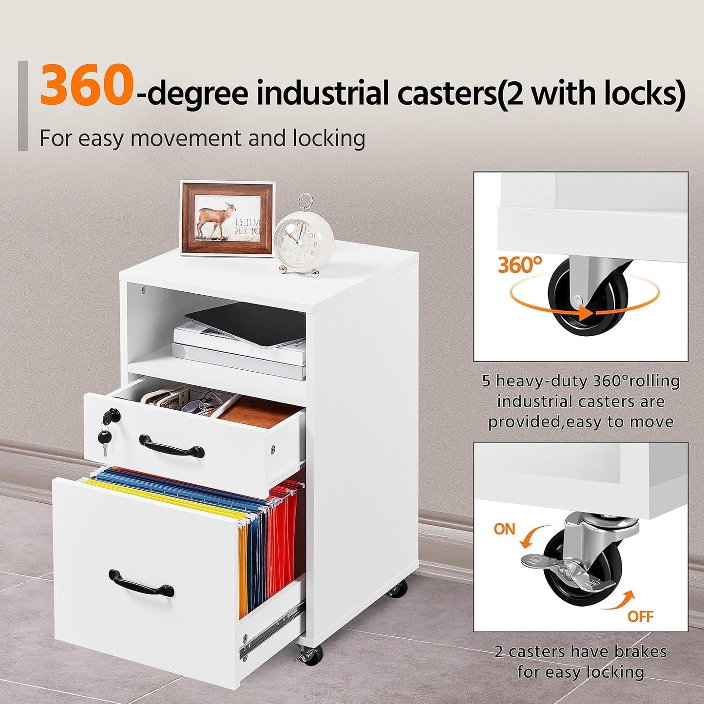 White Vertical File Cabinet With Locking Top Drawer