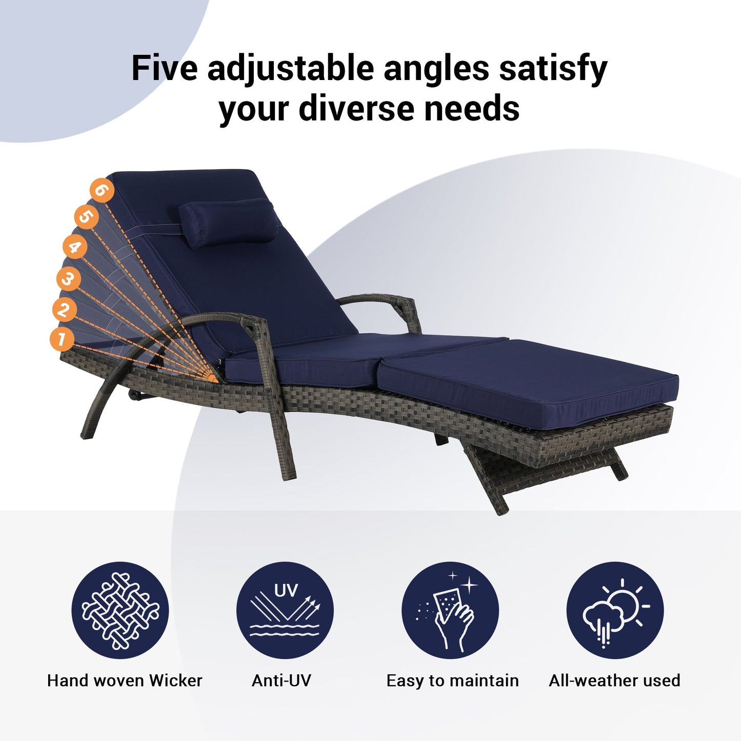 Outdoor Wicker Reclining Chair Set of 2 with Cushions