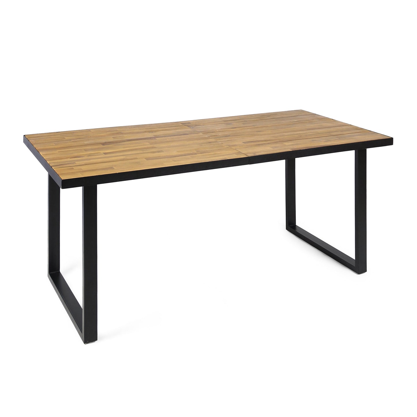 Outdoor Dining Table with U Shape Legs and Slat Top Table, Teak