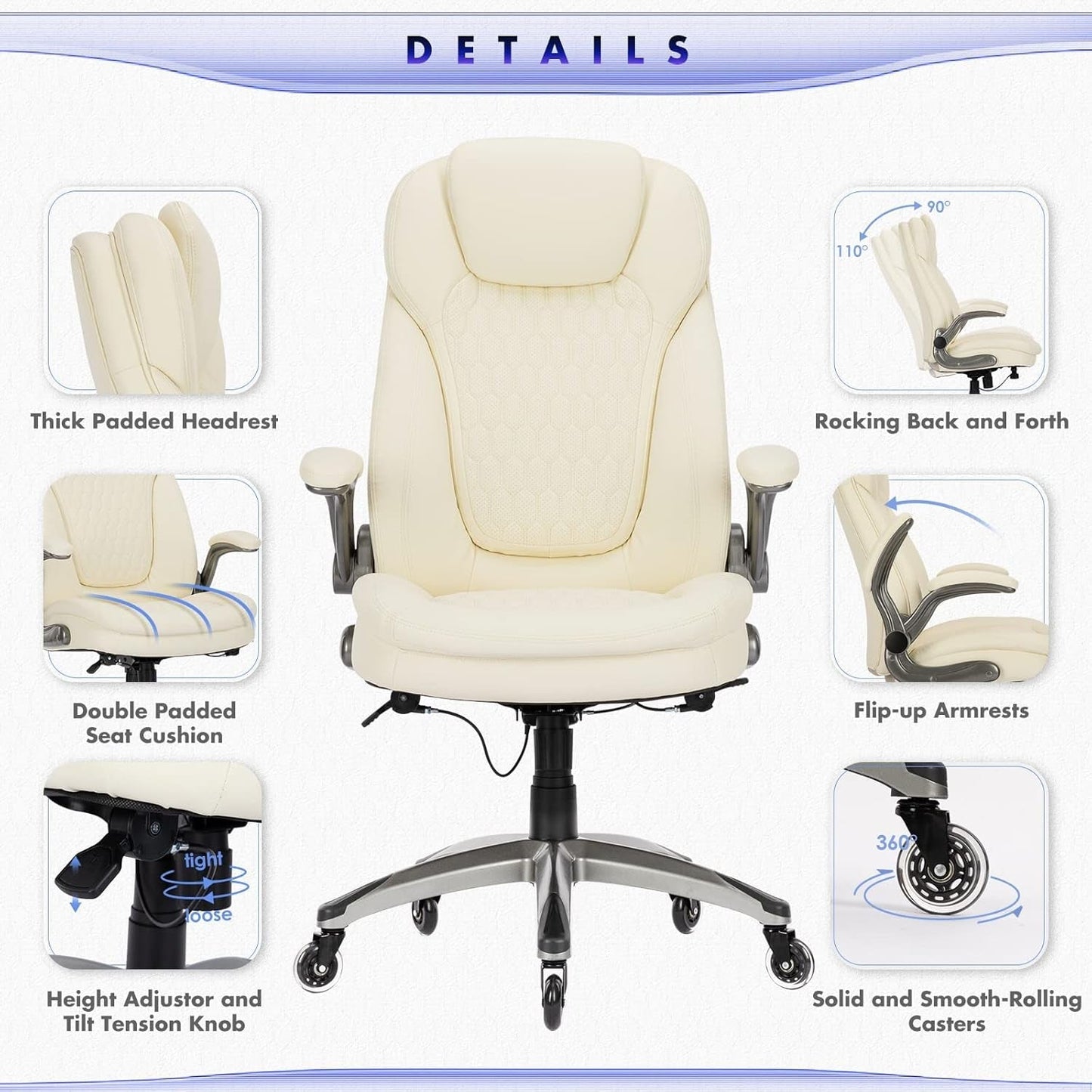 Ivory Ergonomic High Back Office Chair With Leather Seat