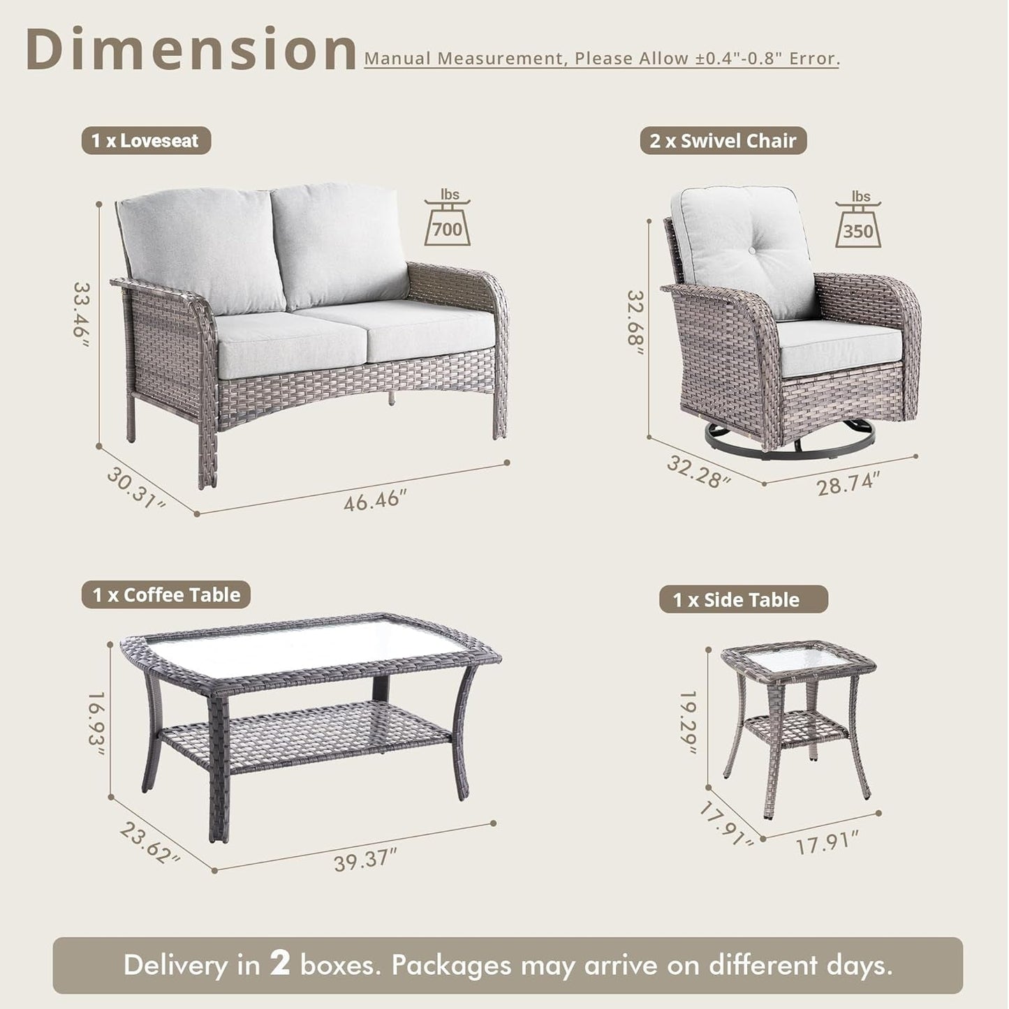 5 Piece Outdoor Patio Furniture Set With Swivel Rocker Chairs Light Gray