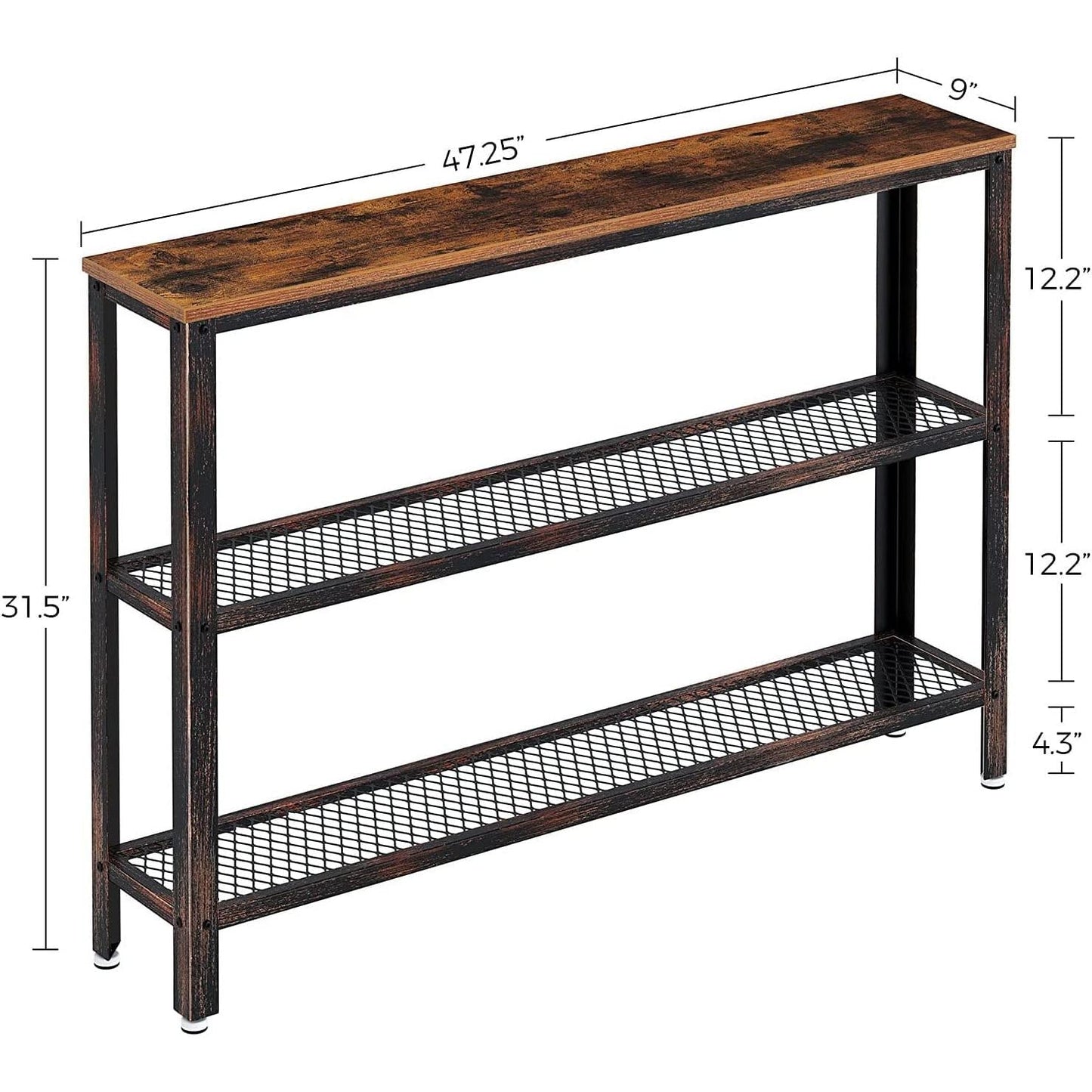 Rustic Console Table 47.25 Inch Long With Mesh Shelves