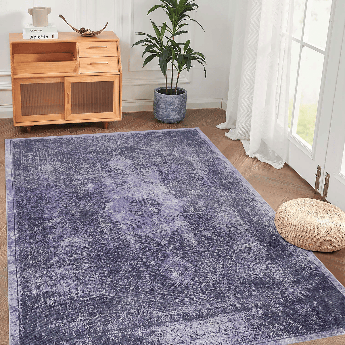 MAVAL Anthracite Washable Rug 6x9 Area Rug