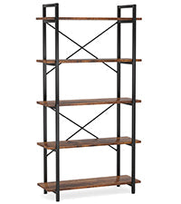 63" Tall 5-Tier Rustic Brown Industrial Bookshelf