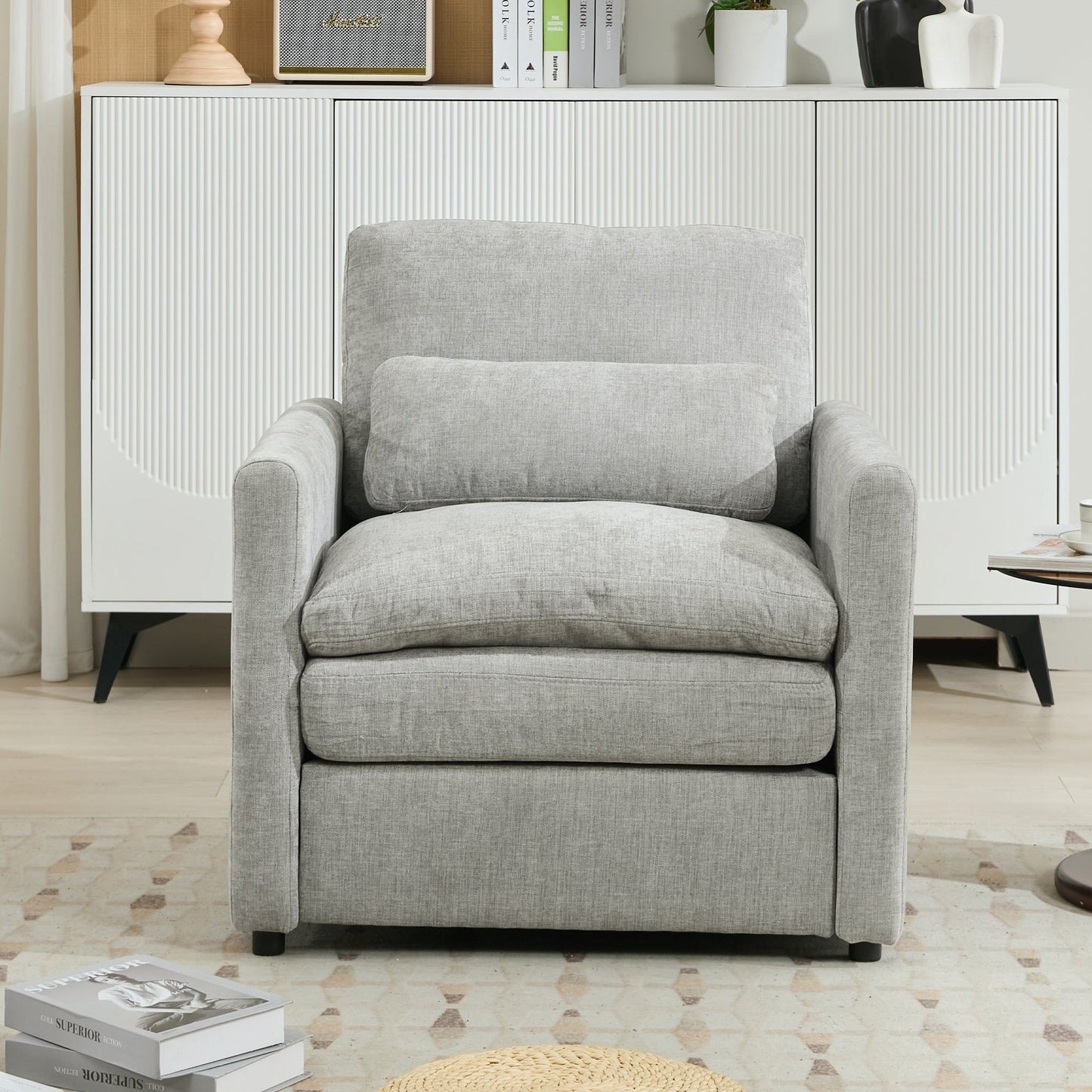 31.9' Cozy Upholstered Armchair Oversized Comfy Cloud Sofa Double Cushion Single Sofa Plush Cushion Armchair for Living Room, Light Grey