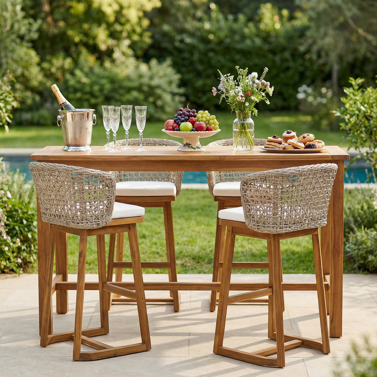 Outdoor Acacia Wood Bar Stools (4 PCS)