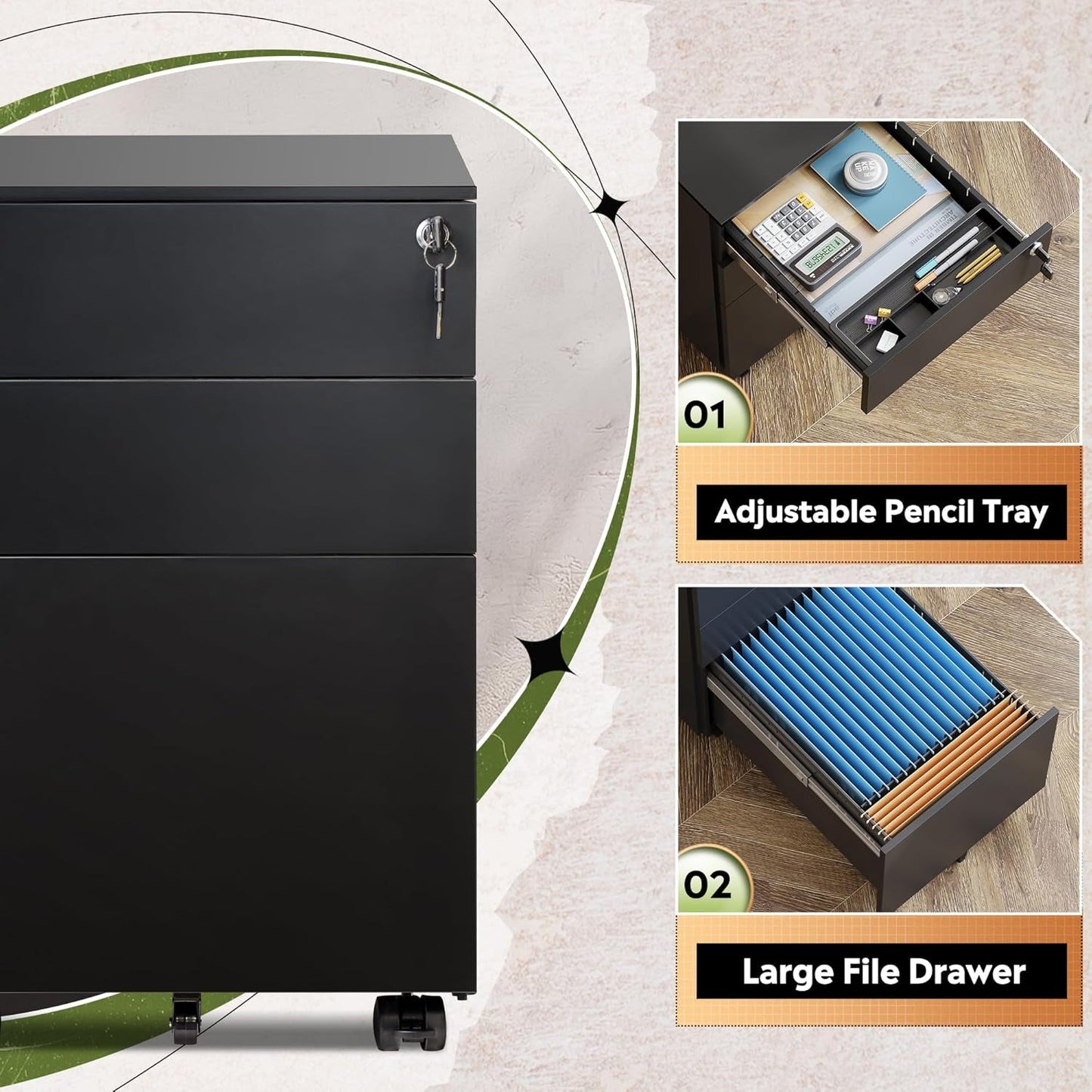 3 Drawer Locking Pedestal File Cabinet For Office Use Lockable Metal Filing Cabinet With Secure Drawers