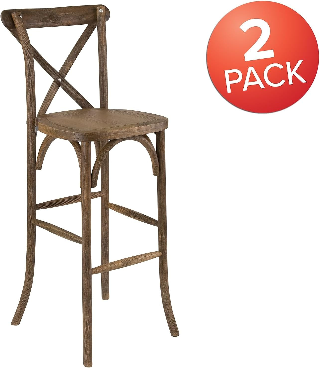 Dark Antique Wood Cross Back Barstools Set of Two