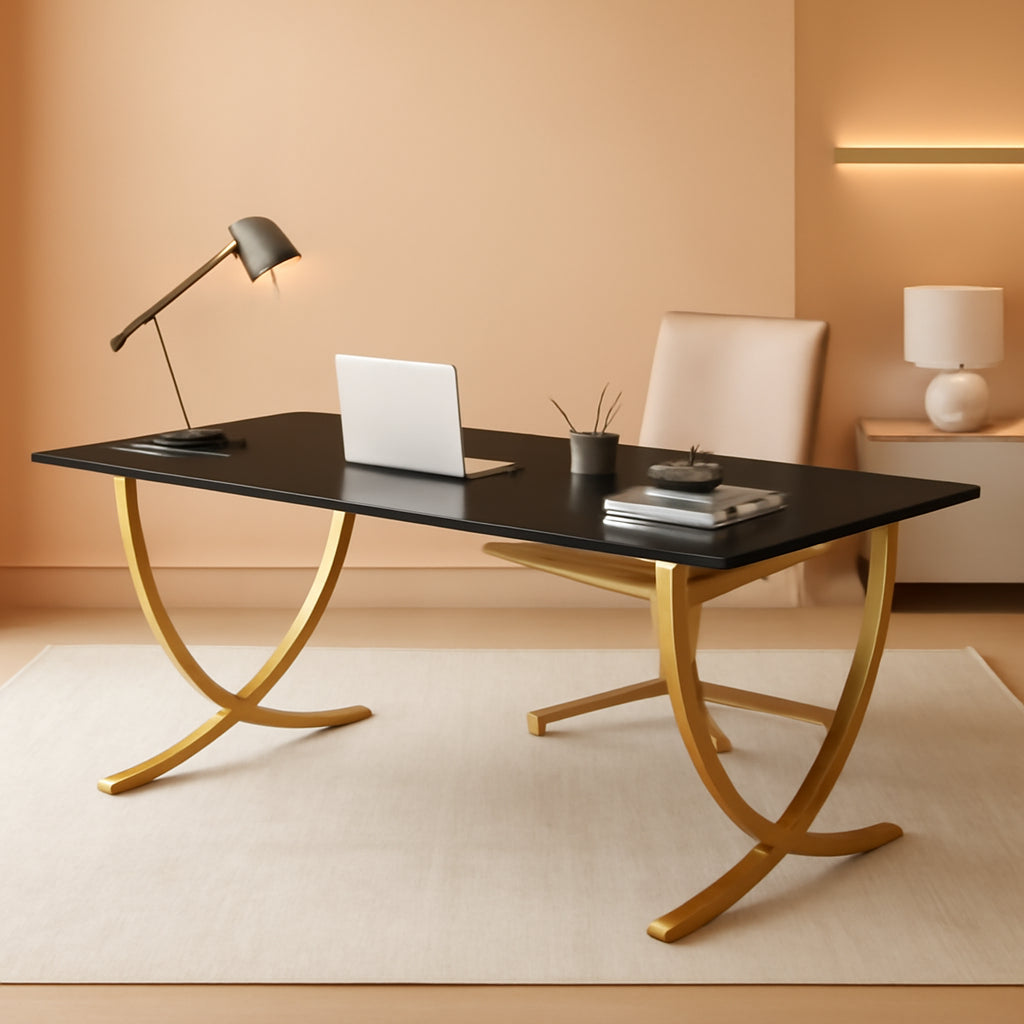 Executive Desk 63 Inch Wide Black And Gold Office Desk