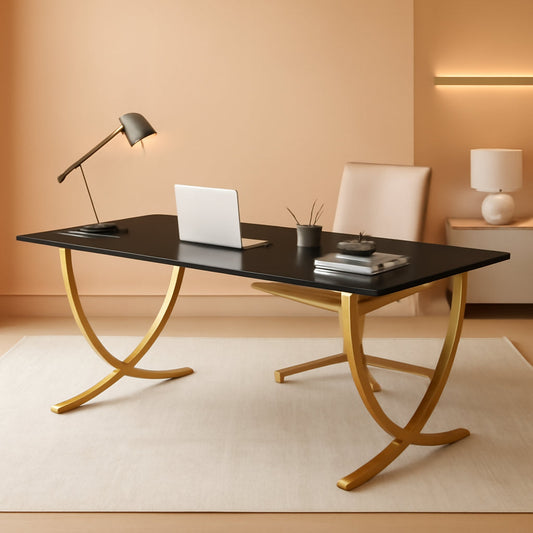Executive Desk 63 Inch Wide Black And Gold Office Desk