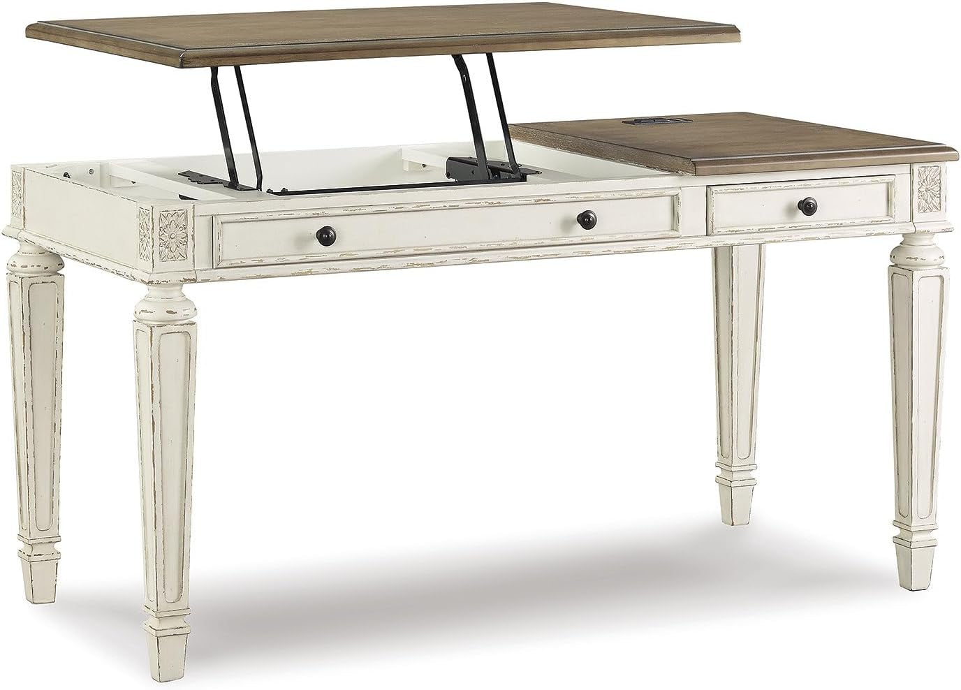 Realyn French Country 60 Inch Lift Top Desk USB Charging