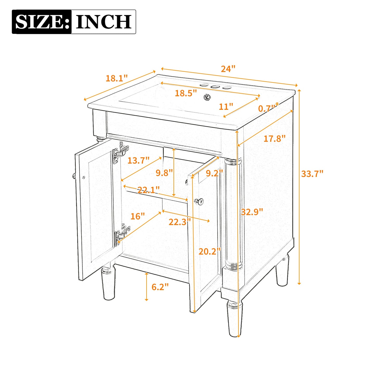 24" Bathroom Vanity with Top Sink and Storage