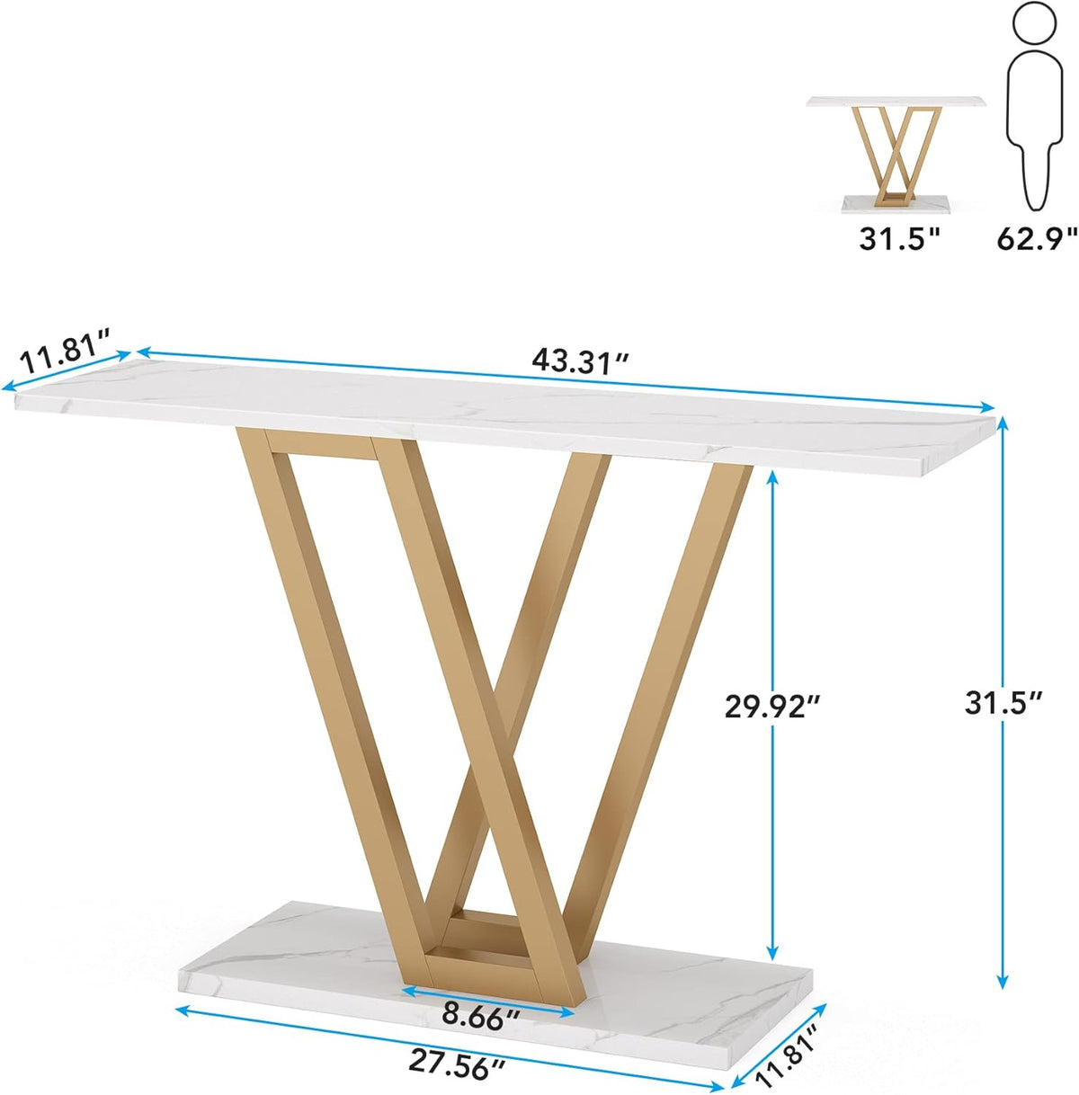 43” Gold Faux Marble Console Table