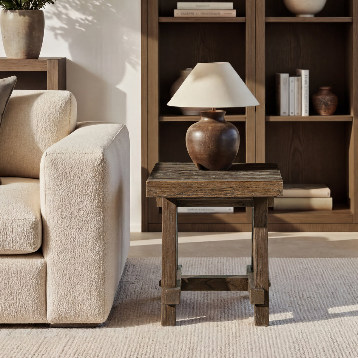 Hawthorne 18" Square Reclaimed Elm Trestle Side Table