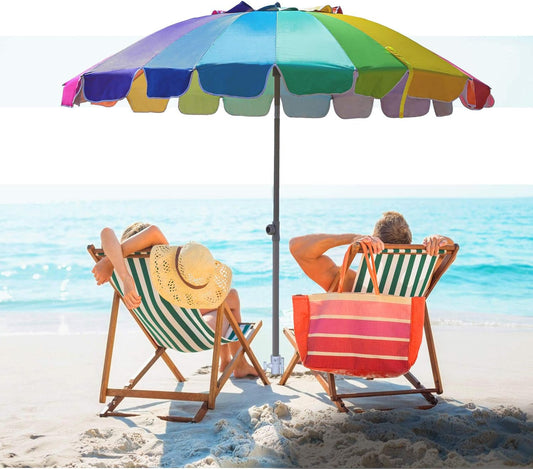 7.5Ft Heavy Duty Beach Umbrella UV 50 Protection Tilt