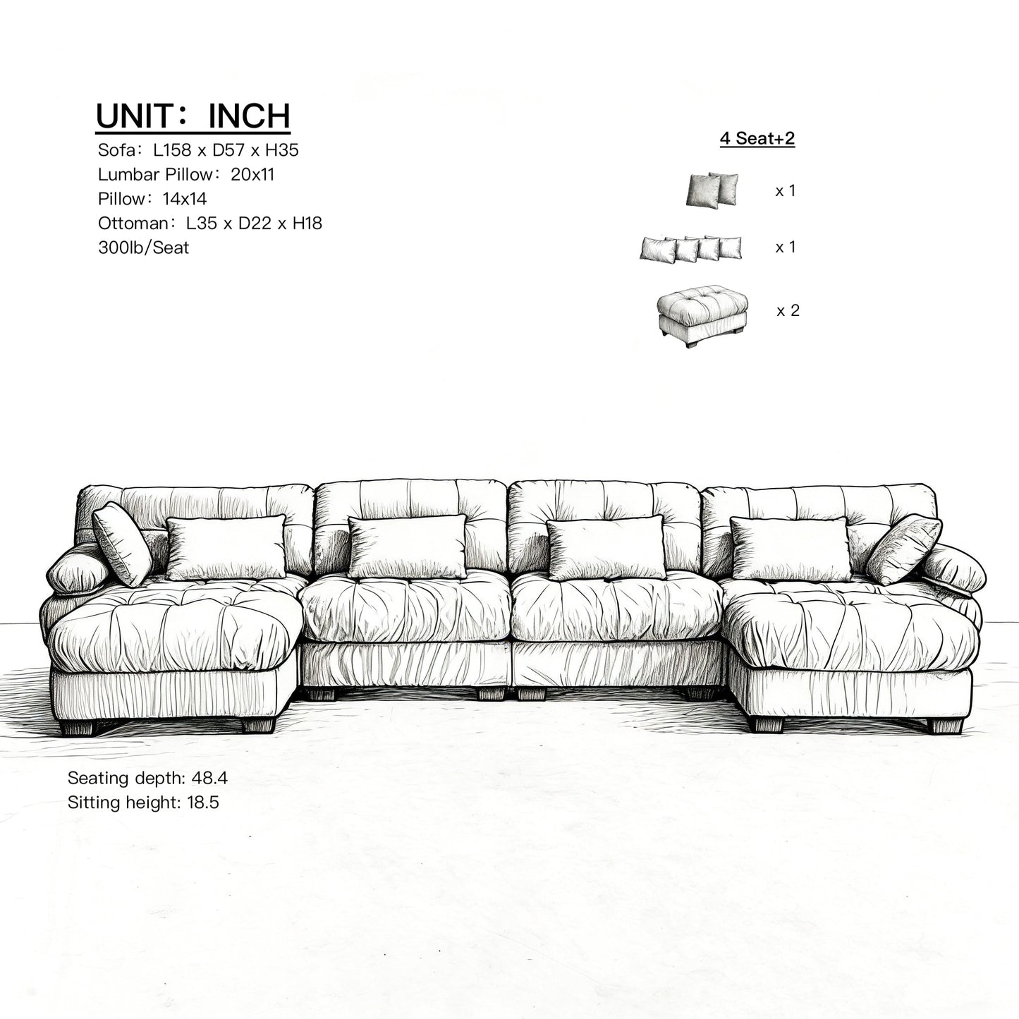 U Shaped Couch Modular Sectional Sofa