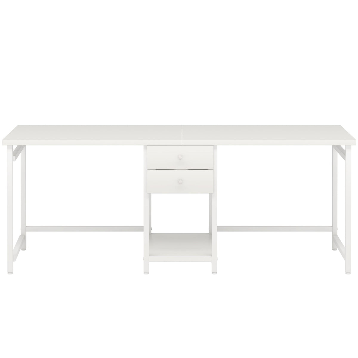 79-Inch Two Person Computer Desk with Drawers and Storage Shelves