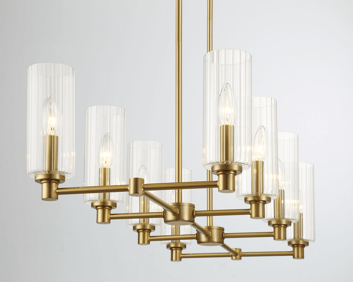 Willow Eight Lights Island with Clear Ribbed Glass Pendant Lamp - Satin