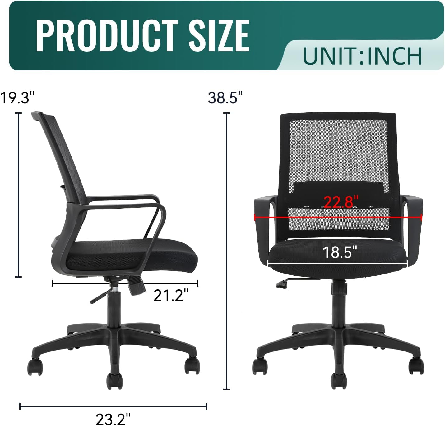 Black Ergonomic Mid Back Mesh Office Chair With Lumbar