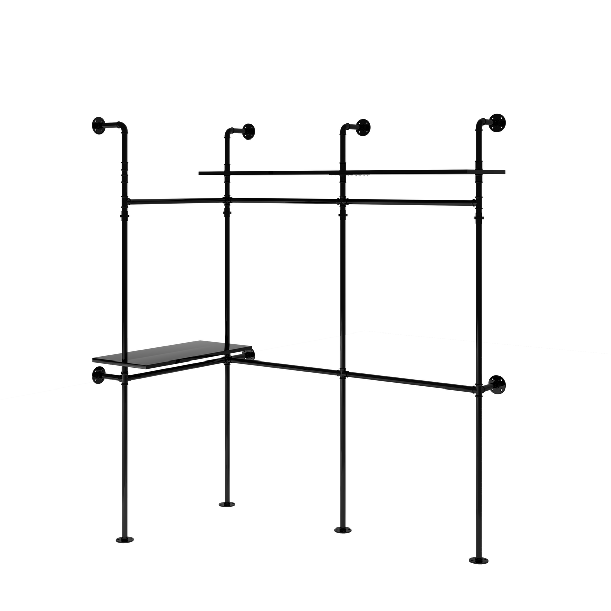 Industrial Pipe Clothing Rack with LED Lights & Shelves