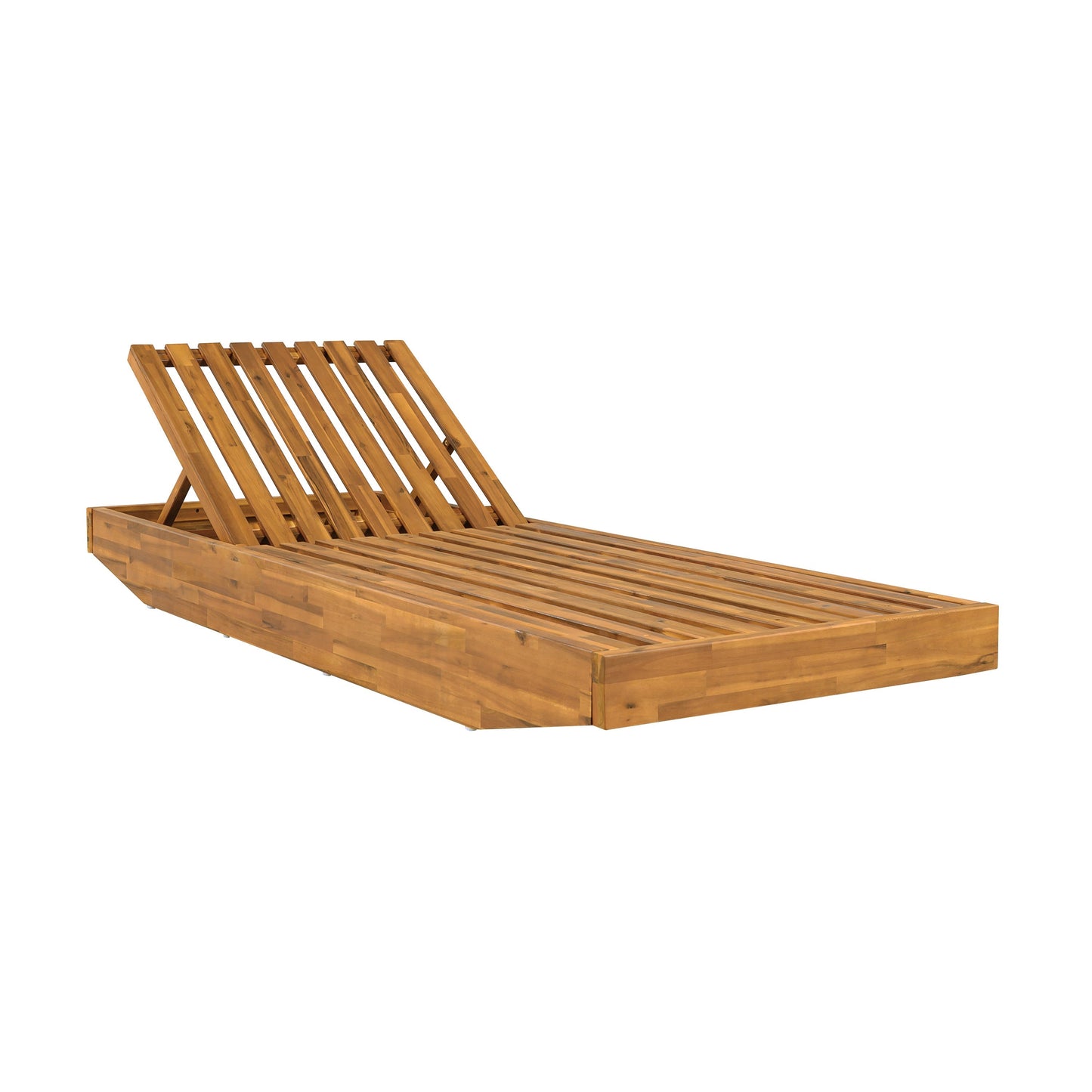 Acacia Wood Chaise Lounge with Teak Finish and Water-Repellent Cushion